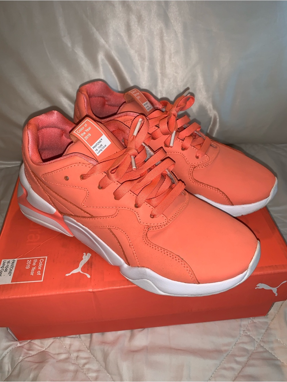 Puma Nova x Pantone Coral-Orange Lace-Up Athletic Sneakers